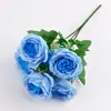 Flores Artificiales Transfronterizas para Decoración de Bodas, Pequeños Ramilletes de Rosas de Seda, Decoración del Hogar Rosas Persas Artificiales de 5 Cabezas