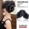 Presilha de garra triângulo com laço estilo coreano para mulheres, presilha de cabelo grande com toque de luxo, presilha tubarão requintada, grampo de cabelo vintage envolto em tecido