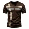 Camiseta Henley de Rayas para Hombre Verano Casual Cuello Henley Manga Corta Camisa Moderna Holgada