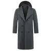 Abrigo de lana para hombre con capucha para comercio exterior transfronterizo, estilo coreano otoño e invierno, corte ajustado, talla grande, abrigo largo de lana de doble botonadura