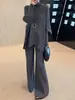 Conjunto de Tricô Temperamento para Mulheres 2026 Outono/Inverno Novo Suéter Solto Emagrecedor Manga Morcego Calça Wide Leg de Cintura Alta Conjunto de Duas Peças