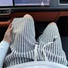 Pantalones cortos de punto a rayas estilo Chanel para hombre, ropa exterior de verano, pantalones rectos holgados de longitud media, marca de moda, retro, casual, pantalones de cinco puntos