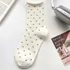 Calcetines Blancos de Media Pantorrilla para Mujer, Estilo Delgado de Principios de Otoño, Calcetines Largos con Borde Enrollado de Lunares, Estilo Ballet Coreano, Calcetines de Maternidad sin Costuras con Puño Suelto