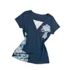 Camiseta Retro Americana 2026 Estampado Floral Azul para Mujer Encaje Patchwork Cuello en V Ajustada Manga Corta Top vintage