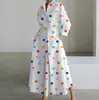 Vestido Cruzado Europeo y Americano 2026 Estilo Nuevo Casual de Oficina Moda Cuello Polo Manga Larga con Cintura Elástica y Dobladillo Amplio