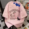 Camiseta de Manga Corta 100% Algodón Puro con Diseño de Marca de Moda Tie-Dye para Hombres y Mujeres, Verano Ajustada Cuello Redondo Top de Pareja, Estilo Ins