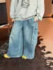 Otoño 2026 Nuevo Estilo Coreano Jeans Holgados de Pierna Ancha para Niños y Niñas Pantalones Casuales Versátiles con Bolsillo Lateral Elegantes