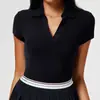 Playeras Deportivas Transfronterizas para Mujer, Ropa de Bádminton, Camiseta de Manga Corta con Cuello en V, Ropa de Verano Ajustada para Correr y Fitness, Ropa de Yoga