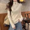 Outono e inverno elegante zíper meia gola alta suéter de malha interna de alta qualidade manga comprida design feminino estilo estrangeiro base top