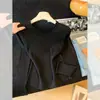 Elegante suéter de punto con volantes y manga larga para mujer, suéter de capa interior para otoño e invierno, camisa base ajustada para mujeres petite