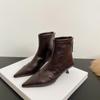 Botas de Moda de Puntera Fina y Tacón de Aguja 2026 Invierno Nuevas Botas Cortas Estilo Europeo y Americano de Tacón Medio con Forro Polar, Botas Chelsea Elegantes y Simples