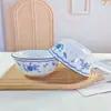 Estilo Nórdico Uso Doméstico Série Borboleta Azul Tigela e Prato de Cerâmica Tigela de Refeição Tigela de Arroz Prato Tigela de Sopa Tigela e Prato com Cor Sob Esmalte