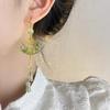 Pendientes de bambú verde con abanico plegable transparente, estilo vintage Hanfu, estilo nacional, con gancho para la oreja, para primavera y verano, estilo cheongsam chino, nuevos y modernos pendientes de bambú.