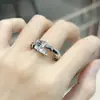 Anel Geométrico de Osso de Bambu com Zircônia Micro-incrustada e Diamante Completo, Anel Banhado a Platina 18k, Articulação Aberta de Bambu Dedo Indicador