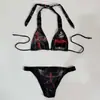 Conjunto de bikini Gótico Y2K con estampado de cruz, traje de baño para mujer con águila y corazón adornados con pedrería, estilo punk y oscuro
