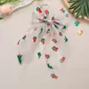 Grampo de Cabelo com Laço de Rede de Natal Padrão Papai Noel Floco de Neve Adorno de Cabeça Festivo Acessórios de Cabelo Doces Europeus e Americanos para Crianças