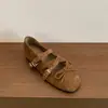 Sapatos Mary Jane estilo francês retrô com tiras de estampa de leopardo, novo modelo 2026, sapatos de balé femininos com salto quadrado que aumenta a altura e sola macia