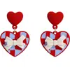 Brincos de Xadrez Diamante Coração de Pêssego Vermelho brincos de laço branco gentis de nicho design único brincos de temperamento Novo