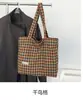 Bolsa de ombro grande de outono e inverno, estilo japonês, estilo Ins, bolsa xadrez para todas as combinações, bolsa de lona feminina, bolsa tote para estudantes e viajantes