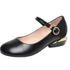Sapatos femininos de couro macio com bico redondo 2026 novo estilo primavera e outono sapatos Mary Jane baixos com sola macia e uma tira, sapatos de couro de salto baixo para primavera e outono