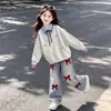 Conjunto de Moda para Niñas Estilo Coreano Minimalista de Nicho Personalidad Sudadera con Capucha tipo Camisa POLO Falsa con Lazo Dulce Jeans