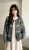 Suéter cardigan versátil de nicho, estilo coreano, outono e inverno, novo, floral vintage, caimento solto, jaqueta de tricô solta e que emagrece