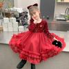 Vestido de Outono para Meninas 2026, Vestido Princesa Estiloso para Menininhas, Roupa de Ano Novo, Vestido Vermelho Festivo, Vestido Tutu para Crianças de Meia-Idade