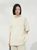 "Rocío Blanco" Camiseta de Punto de Manga Corta Holgada Ceñida de Borde Enrollado Cuello Redondo Integrado Sin Costuras de Longitud Media Top de Punto Versátil