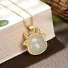 Dashantang design original prata esterlina incrustado incrustado Hetian jade bonito pingente de vaca das mulheres colar pingente clavícula cadeia verão