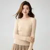 Suéter de malha de cashmere, de manga longa, novo estilo outono/inverno, top versátil, gola redonda, base estilo coreano, caimento justo e valoriza a silhueta