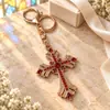 Chaveiro criativo de cruz, chaveiro de carro de metal com strass, pingente de cruz para bolsa, atacado para presentes de feriado