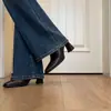 Botas femininas curtas de salto alto, novo estilo outono, botas de cavaleiro, botas Martin de bico quadrado, salto grosso preto, elásticas, botas populares de corte justo
