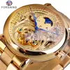 Reloj mecánico automático Forsining para hombre, informal, con correa de acero y fase lunar hueca tallada.