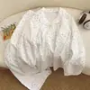 Elegante pijama de encaje con lunares para niñas, conjunto de dos piezas de manga larga y pantalón largo para primavera y otoño, ropa de casa para estudiantes