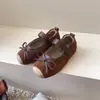 Zapatos de Princesa para Niñas 2026 Otoño Nuevo Estilo Bosque Vintage Moño Piel Ante Poco Profundos Zapatos para Niños Suela Suave