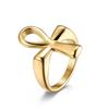 Comercio Electrónico Transfronterizo Suministro de Joyería Anillo de Cruz Ankh de Acero Inoxidable Egipcio Antiguo Anillo Chapado en Oro de 18 Quilates Joyería para Mano de Hombre