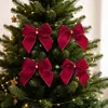 Decoraciones de lazo de poliéster navideño transfronterizo Lazo atado con alambre de borde dorado DIY Colgante decorativo para corona de árbol de Navidad