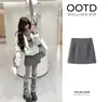 Saia de Lã com Bolinhas Cinzas para Mulheres, Saia Curta de Inverno Linha A, Novo Estilo Coreano 2025 para Meninas Baixinhas