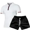 Nueva camiseta casual simple de rayas para hombre con cremallera, costuras, manga corta, traje POLO