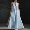 Novo vestido casual de cor sólida com decote V para mulheres, estilo europeu e americano, transfronteiriço, verão 2026, novo produto na Amazon e TikTok