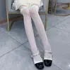 Meias de Cano Alto Respiráveis de Renda e Malha Miu com Laço Estilo Lolita Ballet Meias Femininas Empilhadas Estilo Fino de Verão