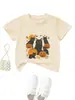Amazon Wish Casual Independiente Divertido Lindo Ropa Infantil Cinco Gatos Negros Linterna de Calabaza Hongo Camiseta de Manga Corta con Cuello Redondo