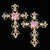 Acessórios de liga metálica com cruz de diamante rosa cravejada de diamantes, capa de celular DIY, material de beleza, acessórios de fivela para decoração de saída de ar do carro