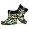 Botas de lluvia de lana de cordero industriales y mineras con suela gruesa de cuero de vaca para hombres y mujeres, botas de lluvia cálidas y duraderas de media caña forradas de vellón, botas de agua cortas antideslizantes para sitios de construcción