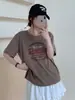 Camiseta de Algodón de Verano con Copos de Nieve, Bloques de Color, Forma de Arco de Trece Líneas, Cuello Redondo, Corte Ajustado, Mangas Cortas Versátiles