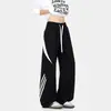 Calça casual masculina reta com blocos de cor listrados estilo americano, calça elástica solta de trabalho da moda para o outono, calças masculinas populares plus size