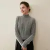 Suéter de cachemira 100% pura de peso pesado, de tres capas, con cuello medio alto engrosado, para mujer, con mangas raglán, capa base de cachemira