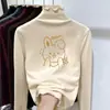 Top de Forro Polar Alemán para Otoño e Invierno para Niños Medianos y Grandes, Camiseta Base de Manga Larga Cepillada con Cuello Semi-Alto para Niñas, Top con Volantes de Dibujos Animados, Moderno