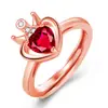 Anel de temperamento banhado a ouro 18K com coroa e zircônia vermelha cor dourada moda coroa turmalina Diamante temperamento Anel de celebridade da internet