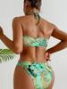 Moda Europeia e Americana 2025 Nova Joia de Metal Gola Halter Amarrar Peça Única Triângulo Sexy Biquíni de Banho de Comércio Exterior para Mulheres